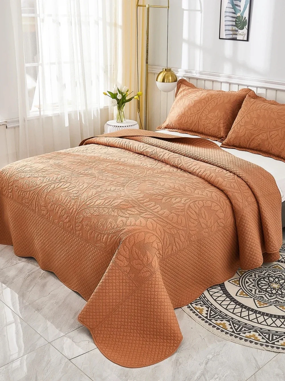 3 PIECE 100% COTTON QUILT SET, OVERSIZED QUILTED BEDSPREAD
